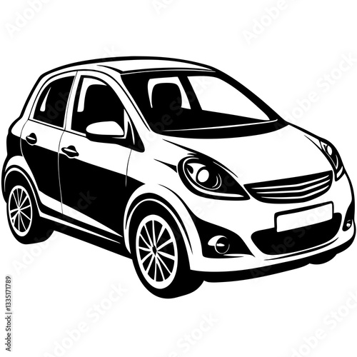 a black and white line art of a compact car, perfect for various design projects