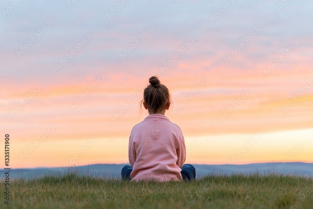 young adult gazes thoughtfully towards horizon at sunset sitting on grassy hilltop symbolizing endless possibilities young adult gazes thoughtfully towards horizon at sunset sitting on grassy hilltop symbolizing endless possibilities