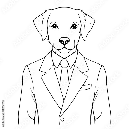 an illustration of a dog wearing a suit, embodying professionalism and intelligence. The dog's human-like attire suggests a business setting