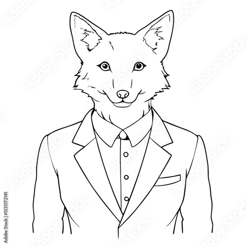 a fox wearing a suit illustration, drawing of a anthropomorphic fox in formal attire