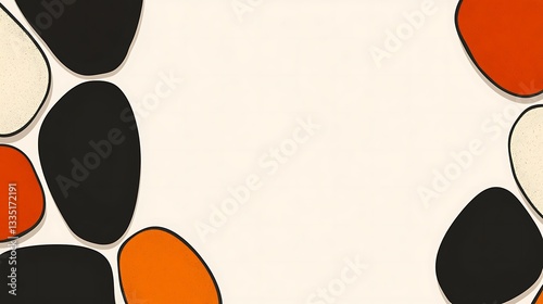 Abstract shapes with colorful outlines on a neutral background surface