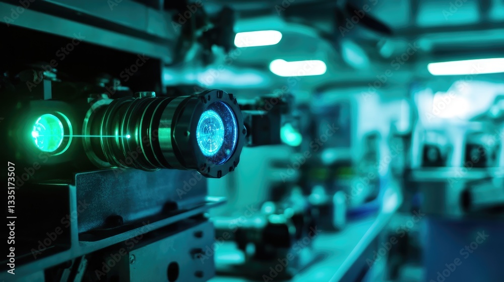 Advanced Laser Technology in a Modern Laboratory Setting with Green Light Effects and Sophisticated Equipment Advanced Laser Technology in a Modern Laboratory Setting with Green Light Effects and Sophisticated Equipment