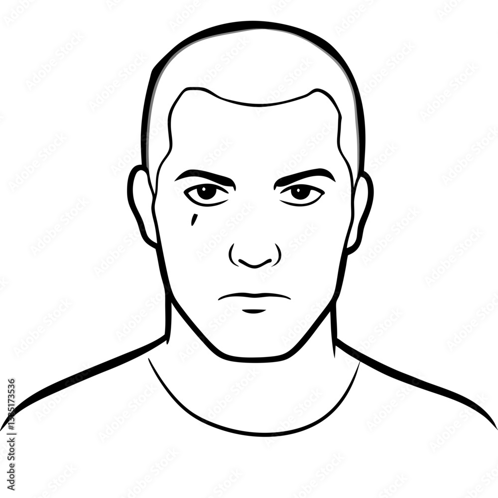 a close-up line art portrait of a man, his face expressing sadness and a teardrop falling vector illustration a close-up line art portrait of a man, his face expressing sadness and a teardrop falling vector illustration