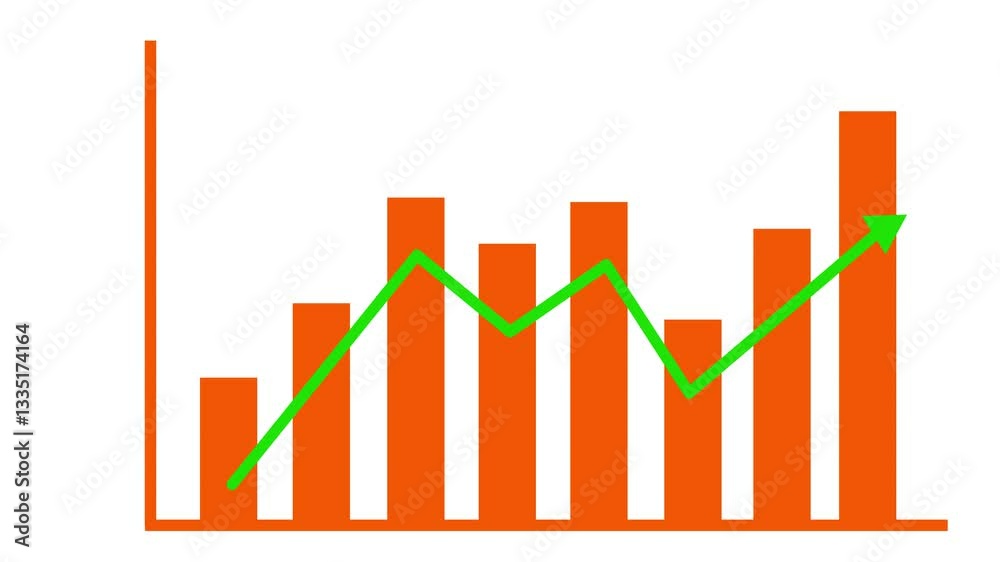 Bar Chart with Upward Trending Line Graph Animation on white background