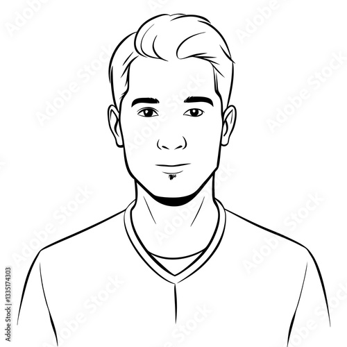 a portrait of a young man with a clean-cut hairstyle, depicted in a simple line art