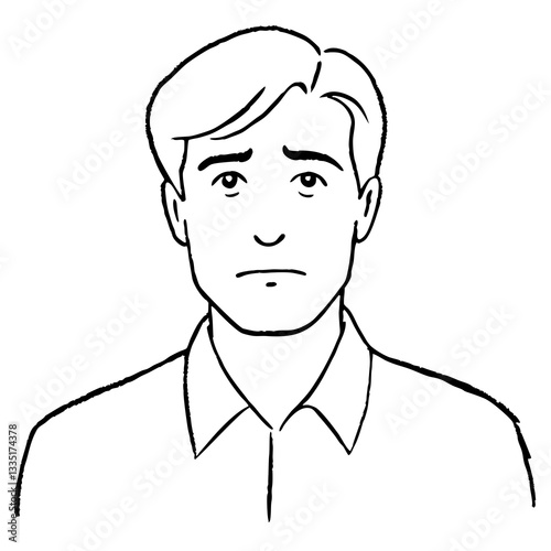 a sad man with a dejected expression in sketch style, feeling down, with a somber look.