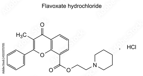 Chemical structure of flavoxate hydrochloride, drug substance