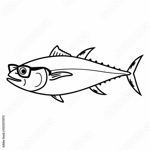 a stylized tuna wearing glasses, portraying intelligence and wit