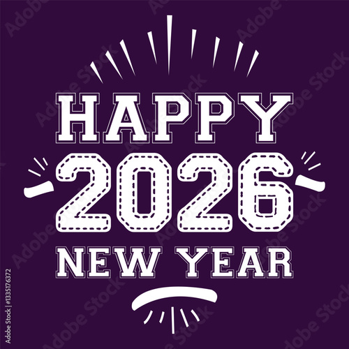 Happy new year 2026 design with colorful truncated number illustrations.
