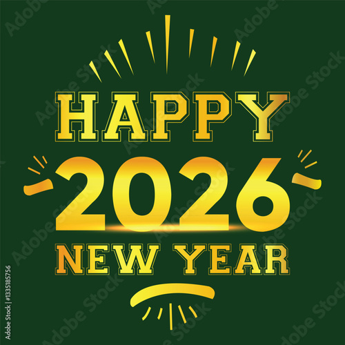 Happy new year 2026 design with colorful truncated number illustrations.