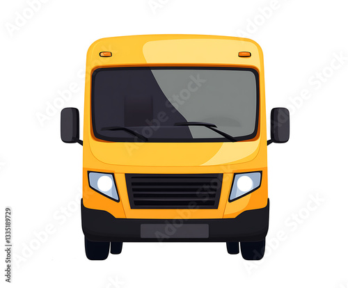 Front view of a yellow school bus clipart isolated on a white background as transparent PNG. AI GENERATED