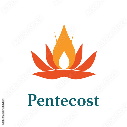 Vector style silhouette logo Pentecost illustration on white background. Geometric shapes clean lines. Warm terracotta cool teal. Balanced symmetrical design. Earthy cool contrast