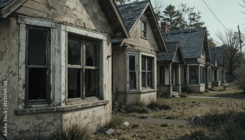 Abandoned houses in a rural setting with overgrown weeds and decay Abandoned houses in a rural setting with overgrown weeds and decay