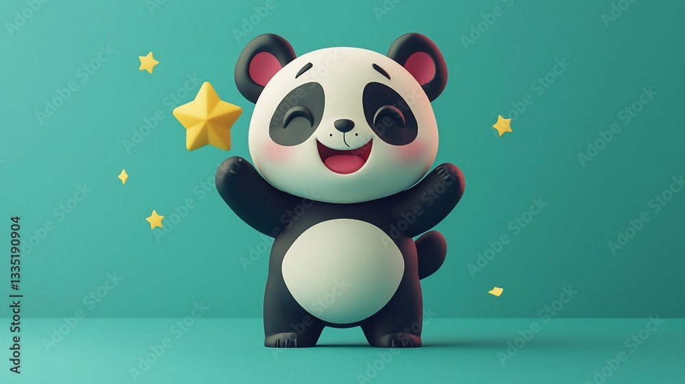 Obraz premium Cute Panda Holding Star, Studio Shot