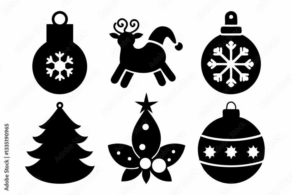 Obraz premium christmas toy icons set for baby silhouette vector illustration