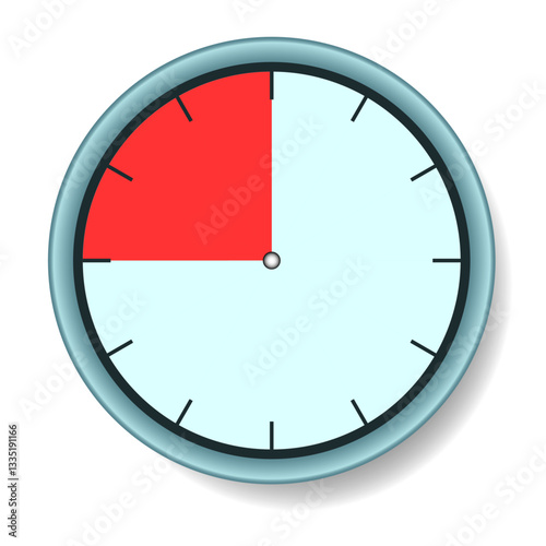 A blue round clock with an expiring time of 15 seconds. Vector illustration