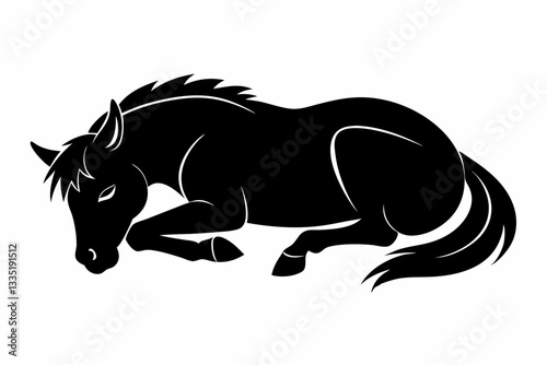 a horse sleeping line art silhouette vector illustration