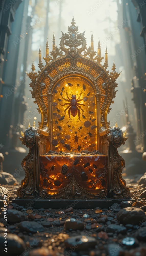 Fototapeta premium Majestic Throne with Shimmering Spider in Enchanted Forest