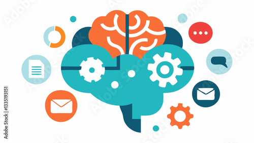 Mental Load A brain icon filled with chaotic symbols like gears charts and emails depicting mental overload from constant workrelated thoughts.