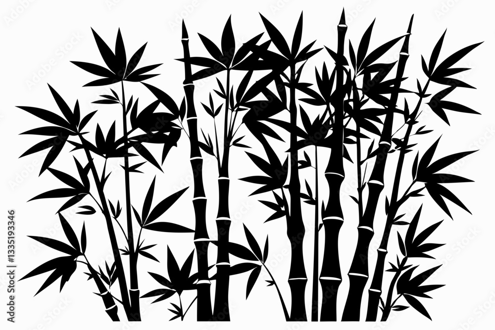 Obraz premium bambus line art silhouette vector illustration