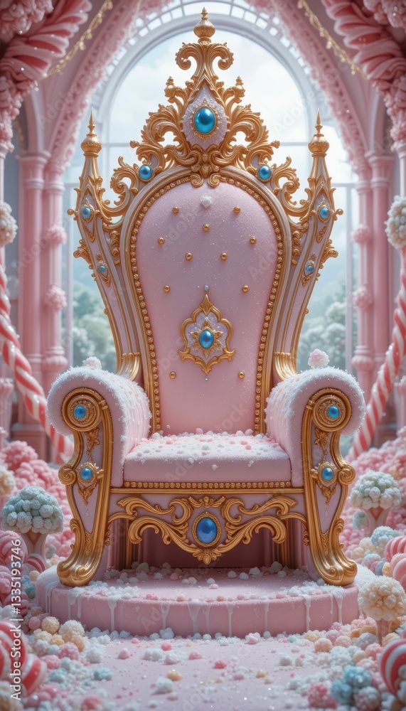 Fototapeta premium Extravagant Pink Throne Surrounded by Candy and Sweet Decorations