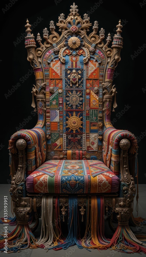 Fototapeta premium Ornate Colorful Throne with Intricate Patterns and Textures