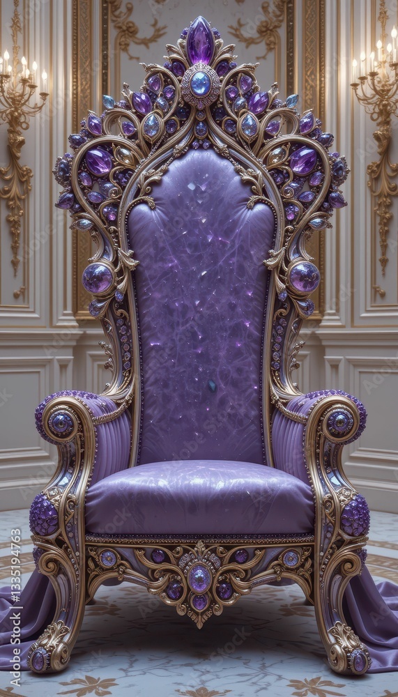 Elegant and Opulent Purple Throne with Gems in Luxurious Setting Elegant and Opulent Purple Throne with Gems in Luxurious Setting