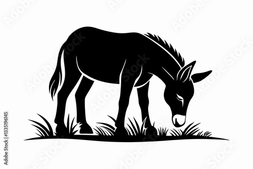 donkey eat grass line art silhouette vector illustration