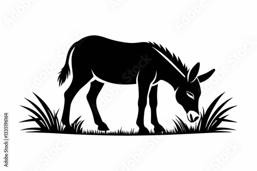 donkey eat grass line art silhouette vector illustration