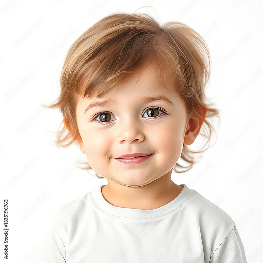 Cute toddler with light brown hair smiling brightly in a simple setting Cute toddler with light brown hair smiling brightly in a simple setting