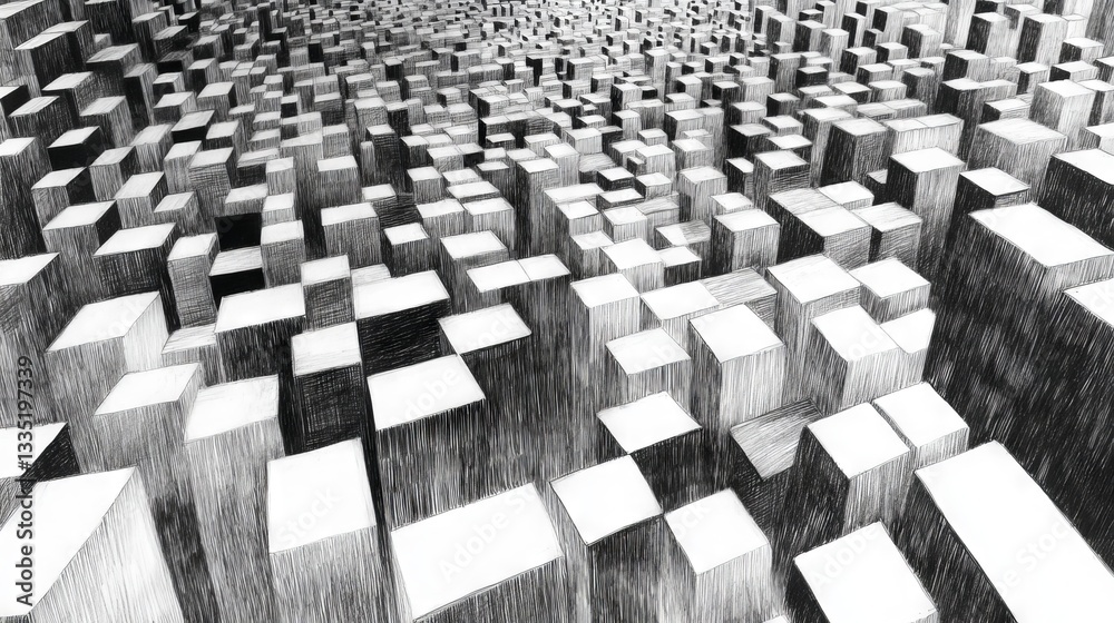 Obraz premium Endless Rombo Pattern in Black and White Created Through Soft Pencil Drawing Exhibiting Depth and Dimension With Geometric Shapes