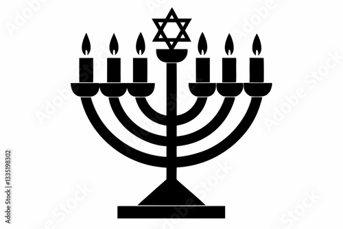 hanukkah menorah line art silhouette vector illustration