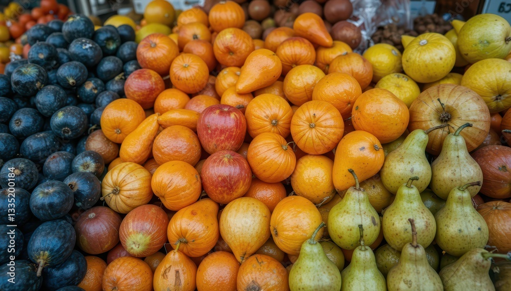 Colorful Display of Fresh Fruits at a Local Market Stall Colorful Display of Fresh Fruits at a Local Market Stall