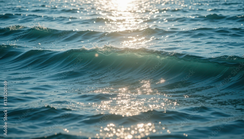 Obraz premium Gentle Ocean Waves at Sunrise Reflecting Bright Morning Light