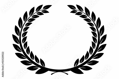 laurel wreath circle frame branch line art silhouette vector illustration