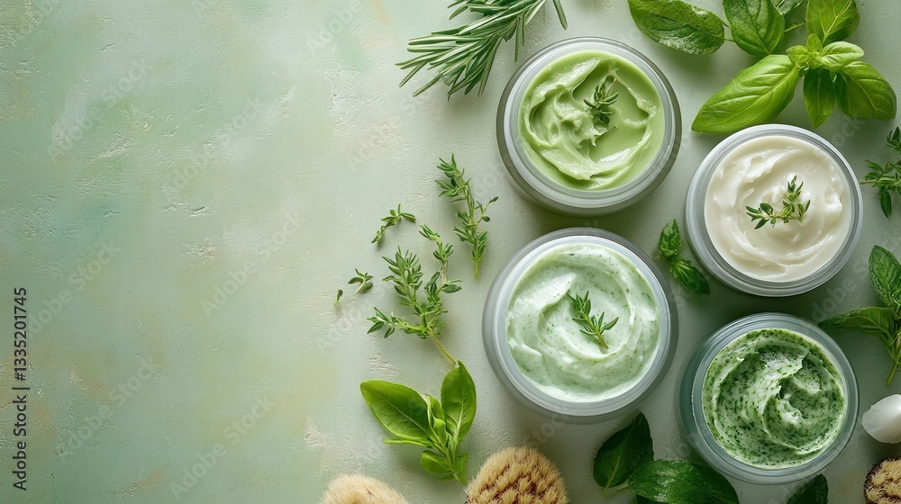 Obraz premium Natural skincare creams with herbs
