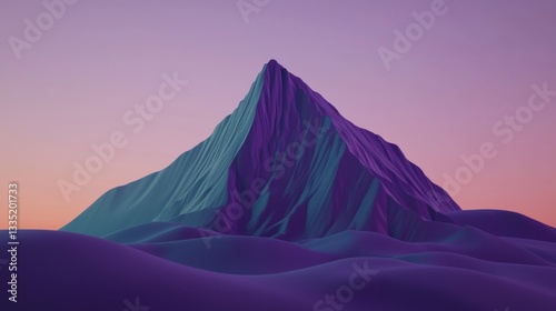A digital rendering of a mountain peak with a gradient color scheme.