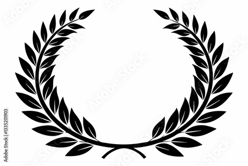 laurel wreath circle frame branch line art silhouette vector illustration