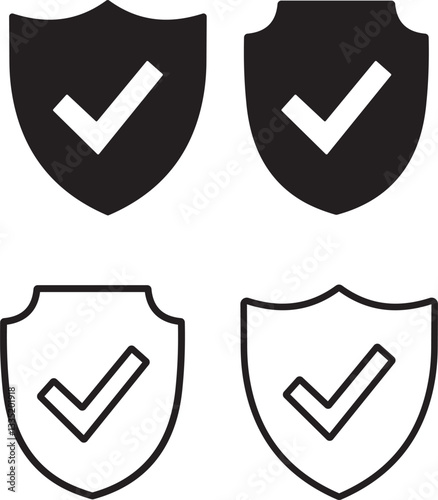 Set of black shields, guard, security, protection icons