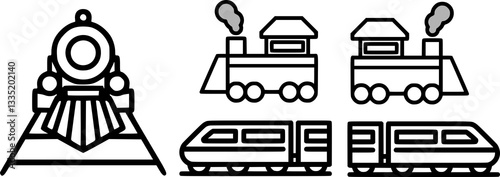Train Icon Vector Set – Steam, Vintage and Modern Train Designs