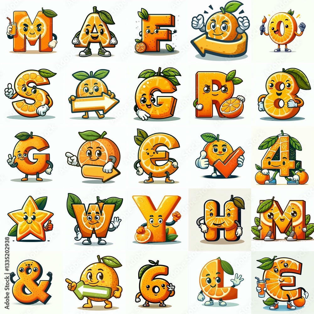 Obraz premium Cartoon citrus Lettering Typeface. AI generated illustration