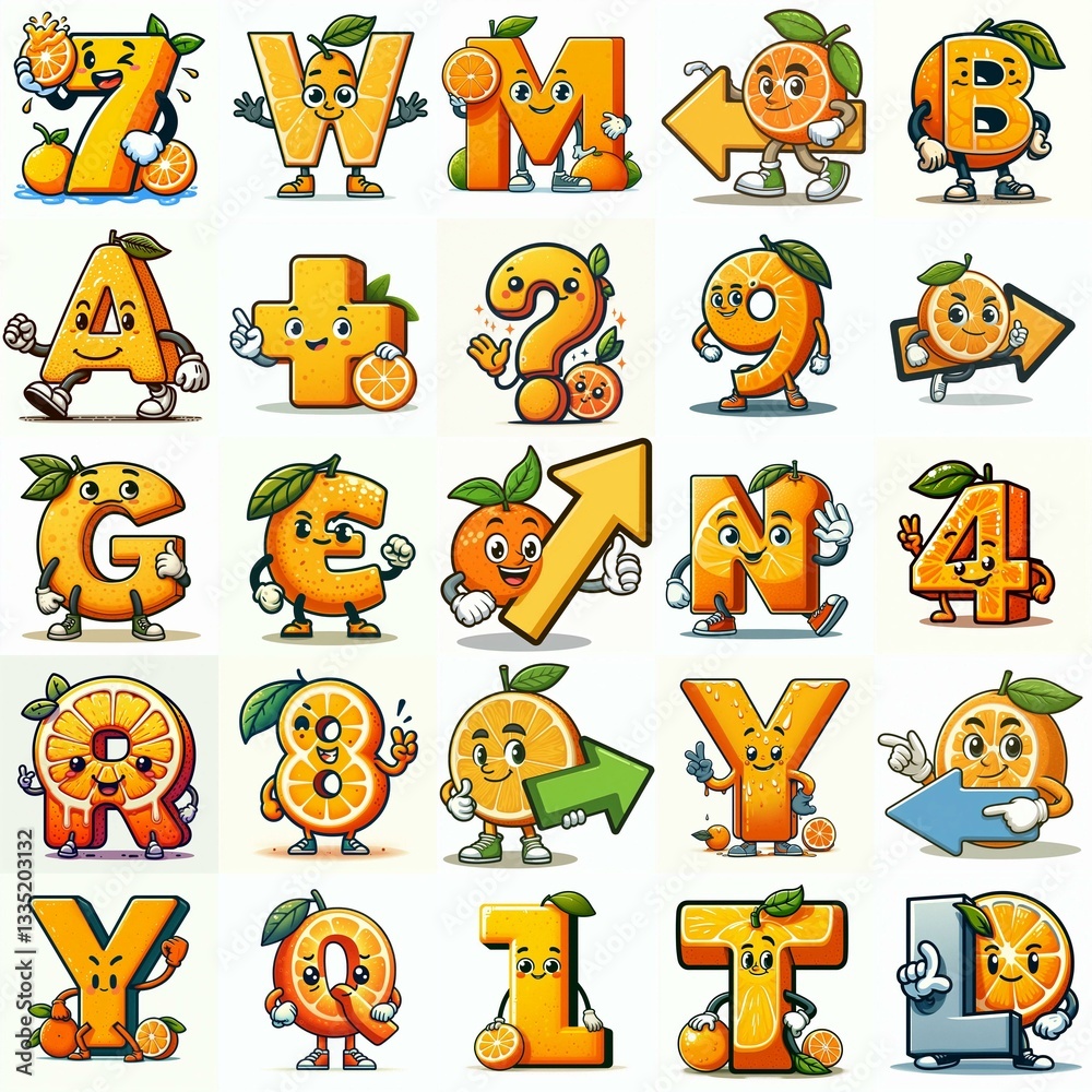 Obraz premium Cartoon citrus Lettering Typeface. AI generated illustration