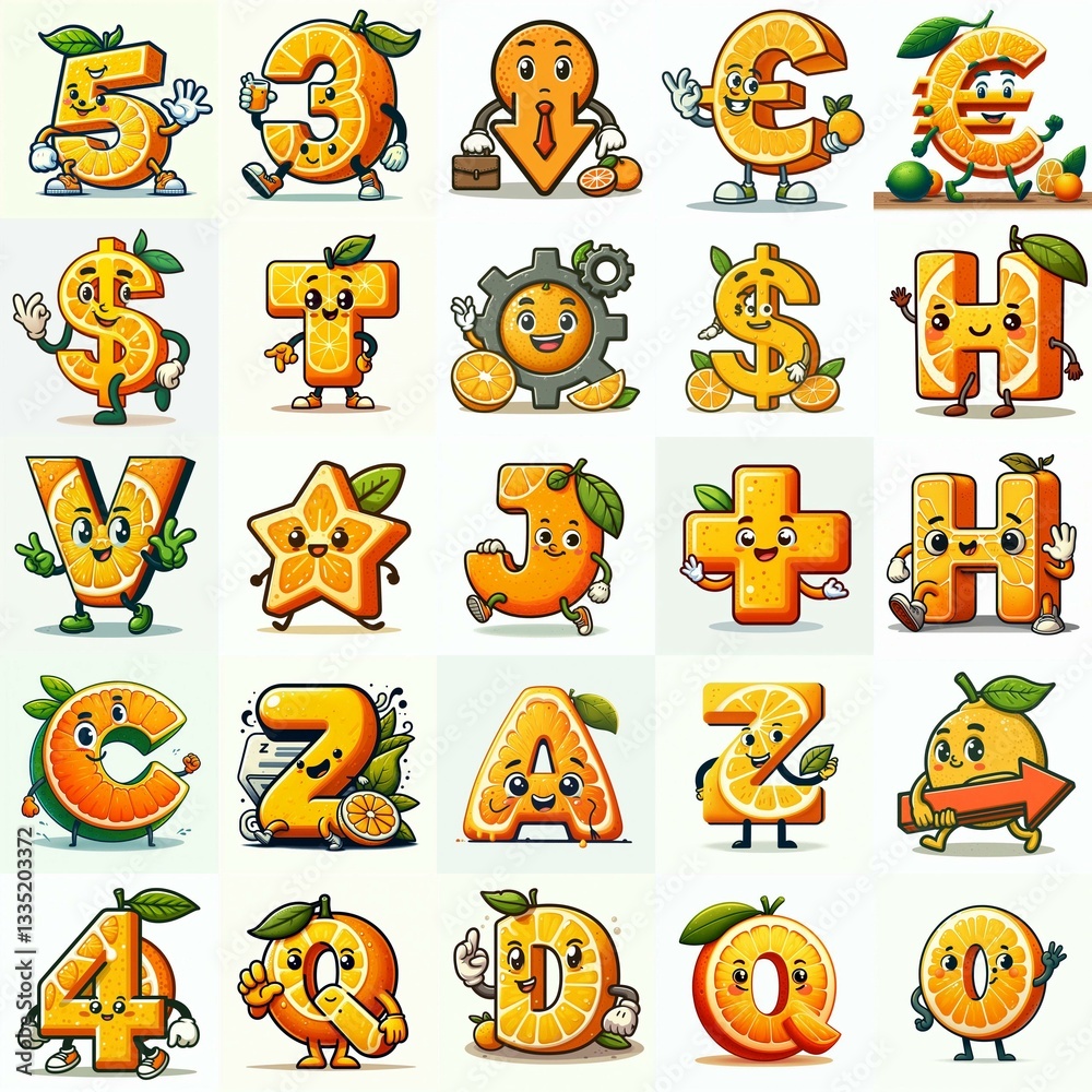Obraz premium Cartoon citrus Lettering Typeface. AI generated illustration