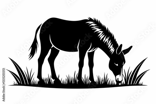 mule eat grass line art silhouette vector illustration