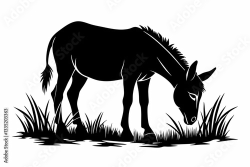 mule eat grass line art silhouette vector illustration