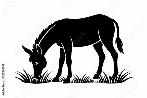 mule eat grass line art silhouette vector illustration