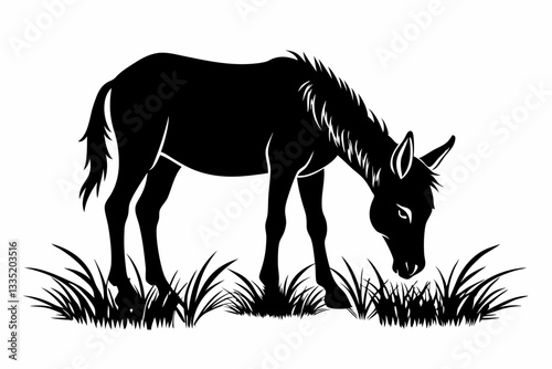 mule eat grass line art silhouette vector illustration