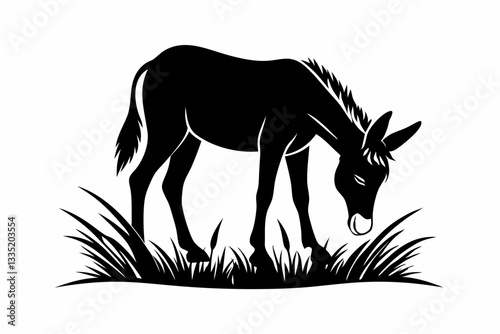 mule eat grass line art silhouette vector illustration