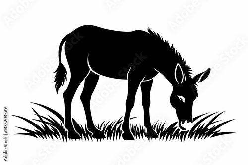 mule eat grass line art silhouette vector illustration