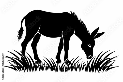 mule eat grass line art silhouette vector illustration